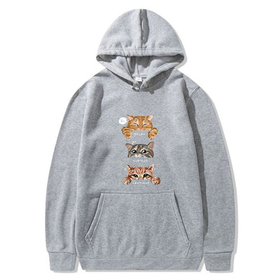 Cat Print Hooded Pullover Leisure Sweatshirt