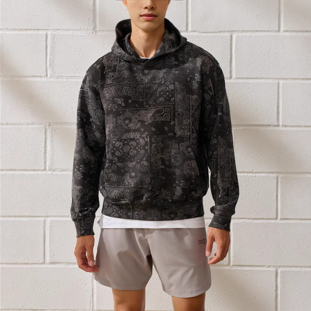 Printed Hoodie Paisley Design Men's Upperwear