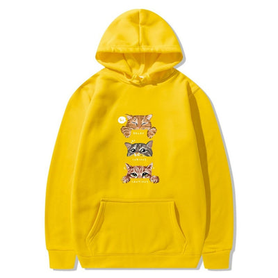 Cat Print Hooded Pullover Leisure Sweatshirt