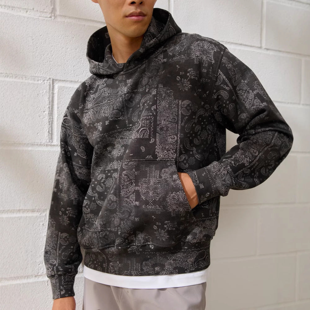 Printed Hoodie Paisley Design Men's Upperwear