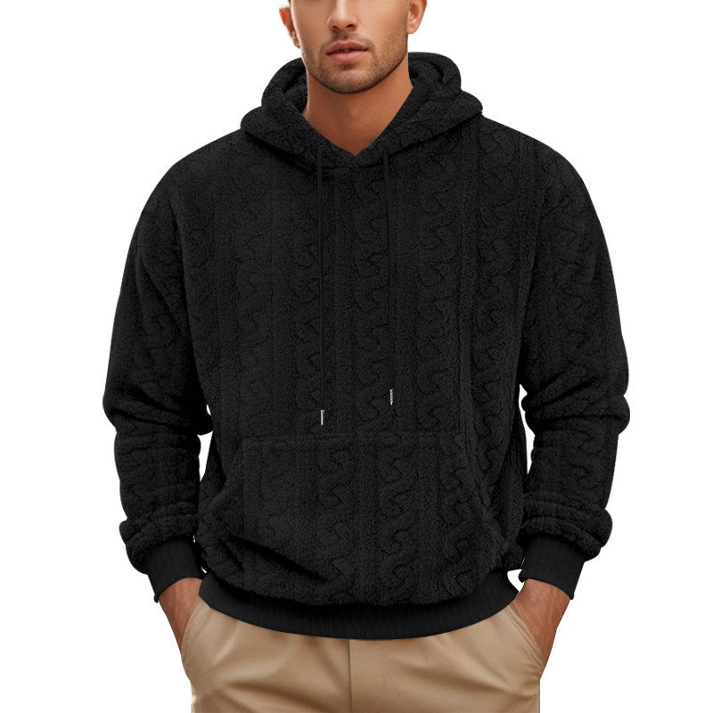 European And American Fall Winter Men Hooded Jacquard Teddy Plush Sports And Leisure Sweater