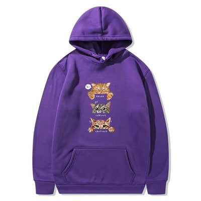 Cat Print Hooded Pullover Leisure Sweatshirt