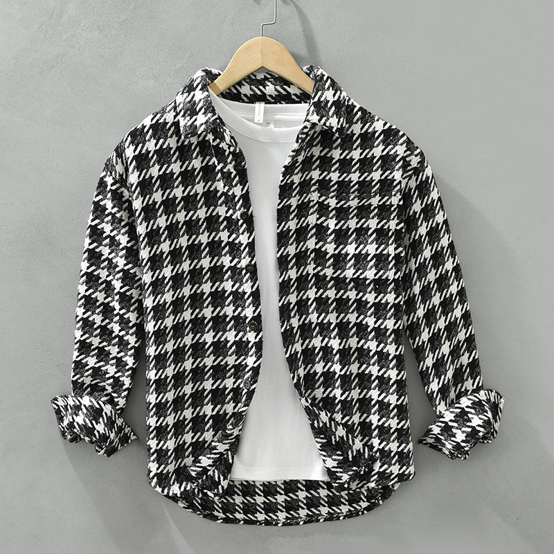 Men's Japanese Loose Plaid Casual Long-sleeved Shirt