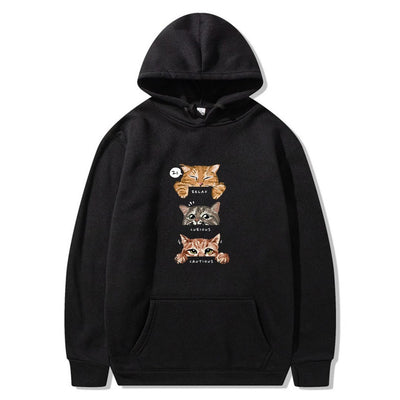 Cat Print Hooded Pullover Leisure Sweatshirt