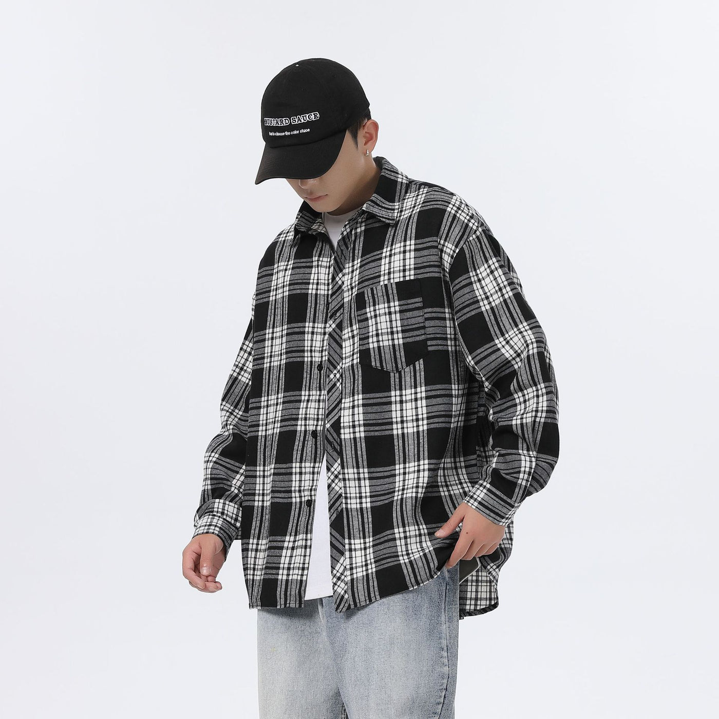 American Retro Plaid For Men Spring And Autumn Loose Casual Bottoming Shirt Coat